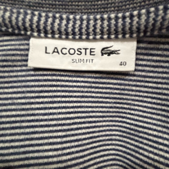 Lacoste Slim Fit Polo Dress Navy White Stripe Tennis Preppy Size 40 US M - Picture 5 of 7